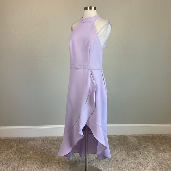 Backless High-Low Sheath Cocktail Dress Size 10 Purple Ruffled Halter by AQUA - Picture 5 of 14